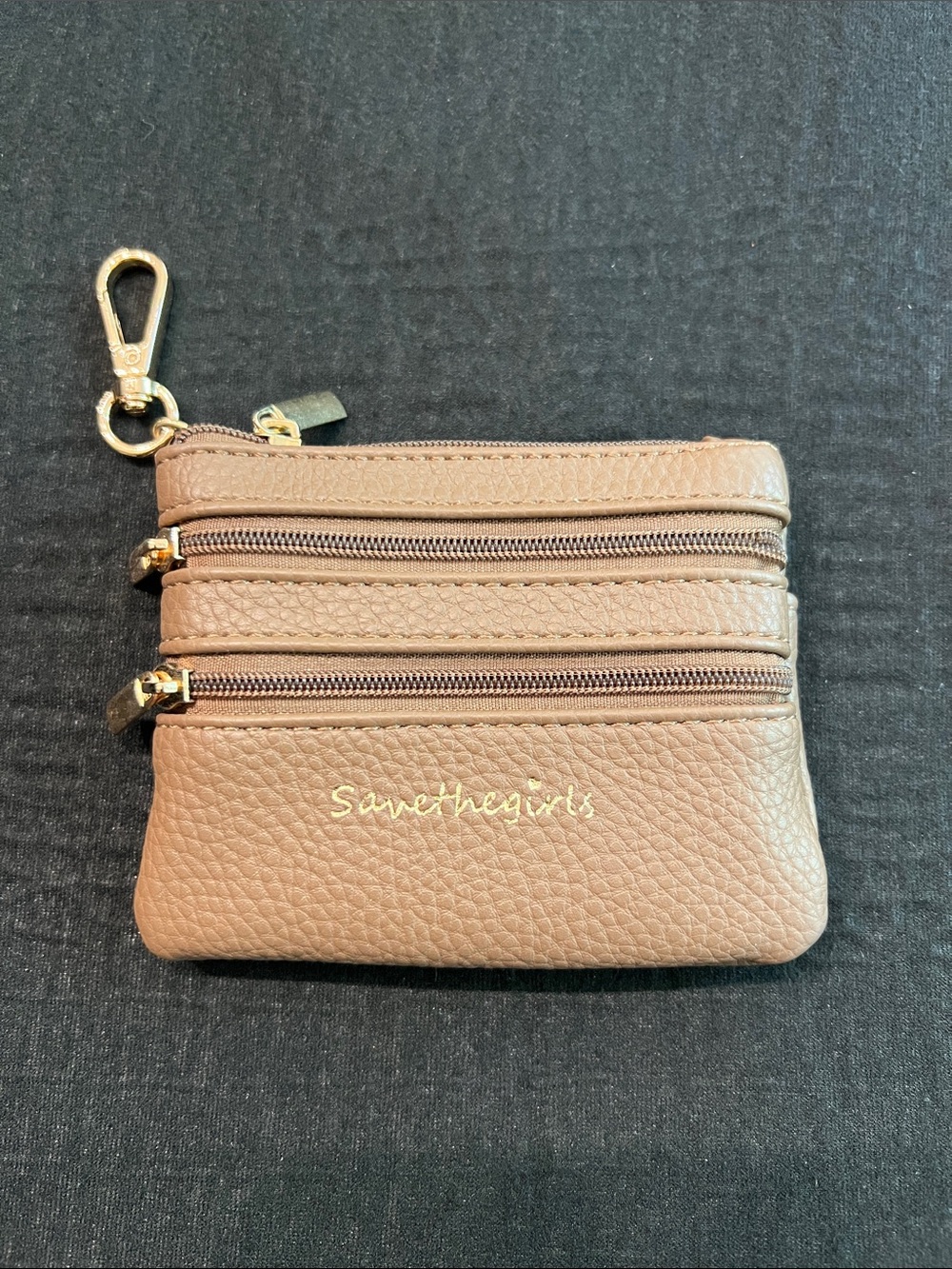 Save the Girls Pebbled Leather Zip Card Case - Taupe